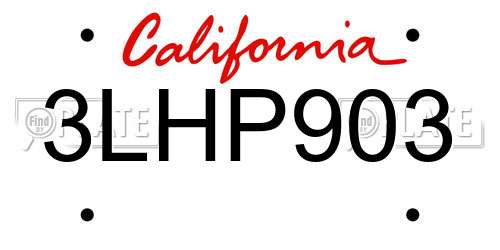 3LHP903 California License Plate