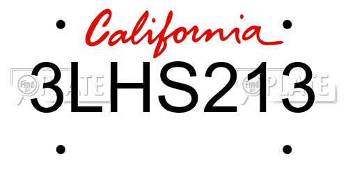 3LHS213 California License Plate