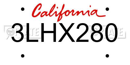 3LHX280 California License Plate
