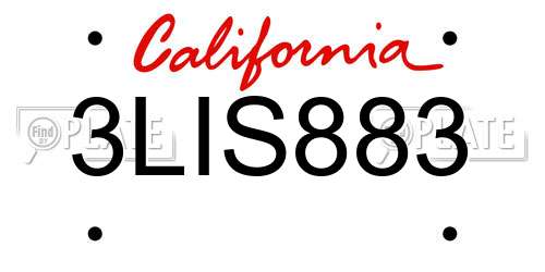 3LIS883 California License Plate