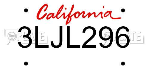 3LJL296 California License Plate