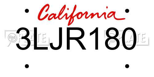 3LJR180 California License Plate