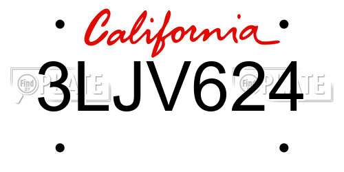 3LJV624 California License Plate