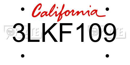 3LKF109 California License Plate