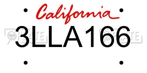 3LLA166 California License Plate