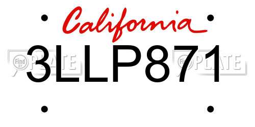 3LLP871 California License Plate
