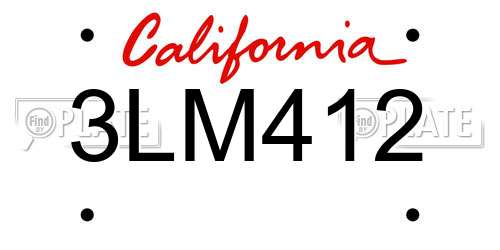 3LM412 California License Plate