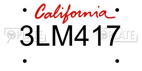 3LM417 California License Plate
