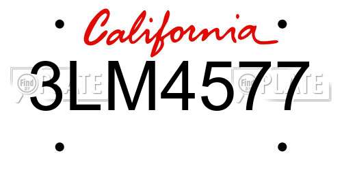 3LM4577 California License Plate
