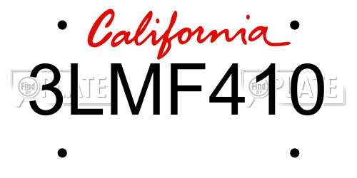 3LMF410 California License Plate