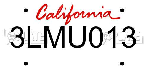 3LMU013 California License Plate