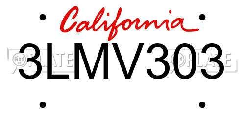 3LMV303 California License Plate