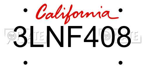 3LNF408 California License Plate