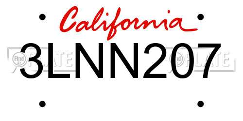 3LNN207 California License Plate