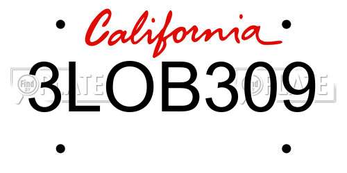 3LOB309 California License Plate