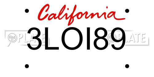 3LOI89 California License Plate