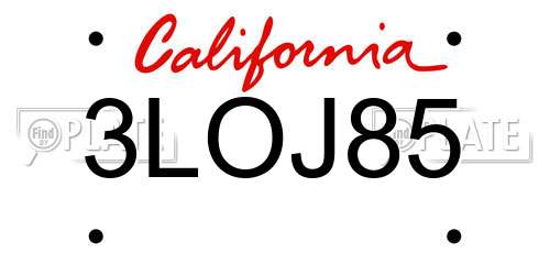 3LOJ85 California License Plate