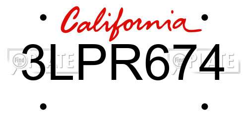 3LPR674 California License Plate