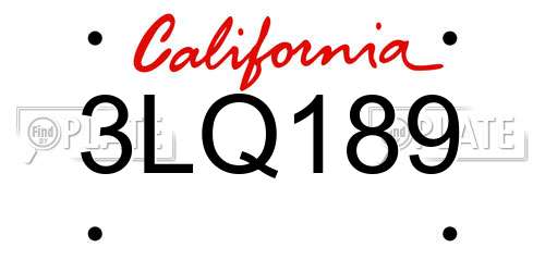 3LQ189 California License Plate