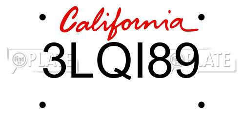 3LQI89 California License Plate