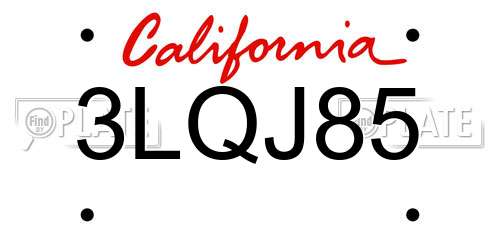3LQJ85 California License Plate