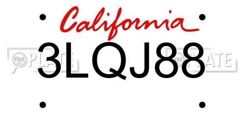 3LQJ88 California License Plate