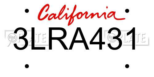 3LRA431 California License Plate