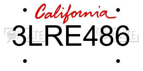 3LRE486 California License Plate