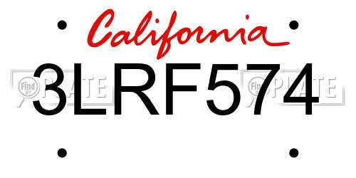 3LRF574 California License Plate