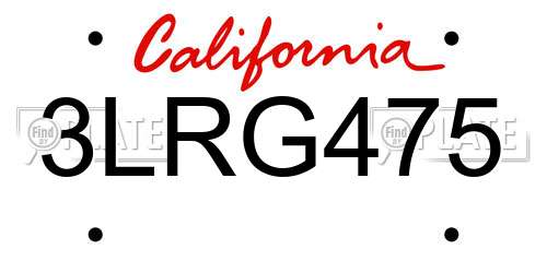 3LRG475 California License Plate