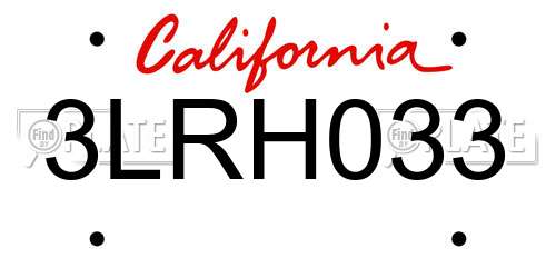 3LRH033 California License Plate