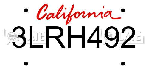 3LRH492 California License Plate