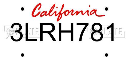 3LRH781 California License Plate