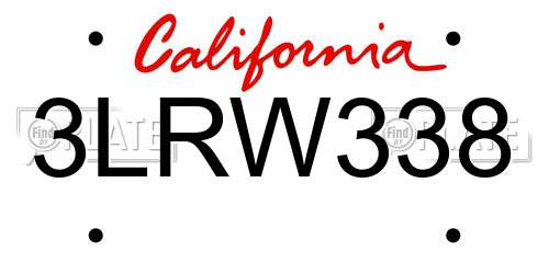 3LRW338 California License Plate