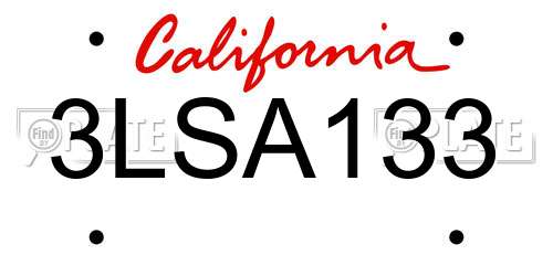 3LSA133 California License Plate