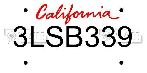 3LSB339 California License Plate
