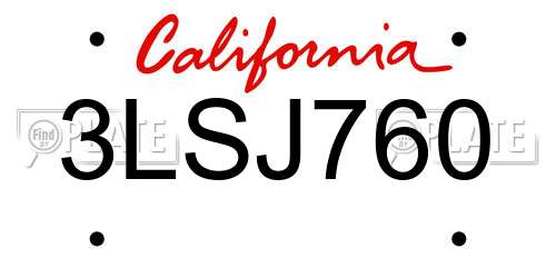 3LSJ760 California License Plate
