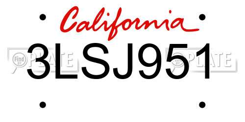 3LSJ951 California License Plate