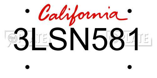 3LSN581 California License Plate