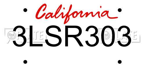 3LSR303 California License Plate