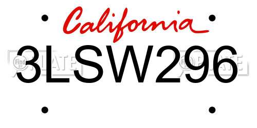 3LSW296 California License Plate