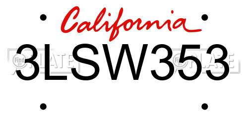 3LSW353 California License Plate