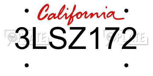 3LSZ172 California License Plate