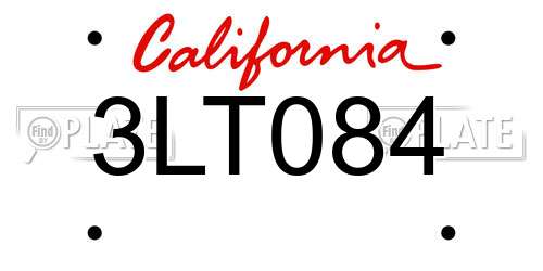 3LT084 California License Plate