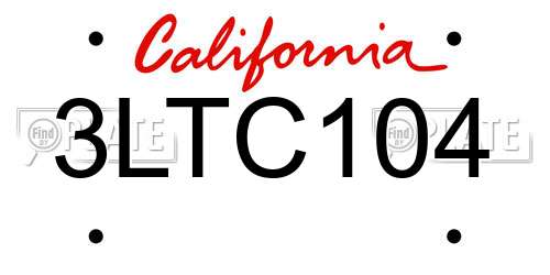 3LTC104 California License Plate