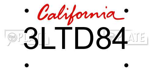 3LTD84 California License Plate
