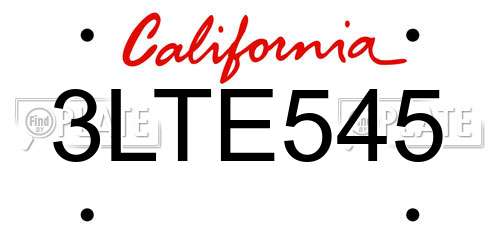 3LTE545 California License Plate
