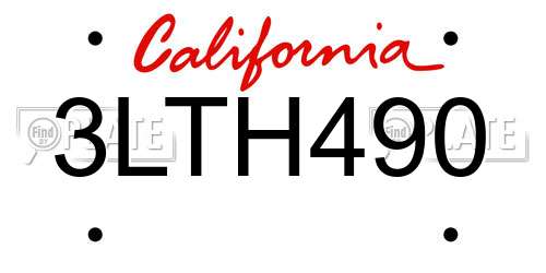 3LTH490 California License Plate