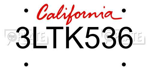 3LTK536 California License Plate
