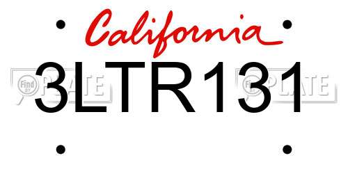 3LTR131 California License Plate